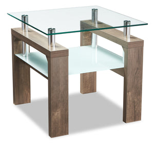 Table de bout moderne Harvy de 23,25 po avec dessus en verre et tablette - noisette 