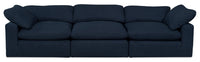  Sofa modulaire Eclipse de 124 po en tissu d’apparence lin bleu marine avec coussins réversibles en duvet et plumes