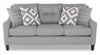 Sofa Kylie Cindy Crawford Home de 78 po fabriqué au Canada en tissu d’apparence lin gris zeus avec capitonnage à boutons et pattes en bois