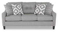  Sofa Kylie Cindy Crawford Home de 78 po fabriqué au Canada en tissu d’apparence lin gris zeus avec capitonnage à boutons et pattes en bois