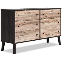  Commode moderne du milieu du 20e siècle Wolf de 59 po (L) x 33,9 po (H) à 6 tiroirs pour la chambre à coucher - deux teintes, brun et naturel