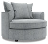 Fauteuil d’appoint Cuddler de Sofa Lab personnalisable de 48 po fabriqué au Canada en tissu d’apparence lin gris Luna Pewter