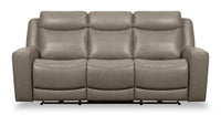  Sofa à inclinaison électrique Prescott de Scott Living de 88,5 po en cuir véritable gris avec position zéro gravité et appuie-têtes électriques