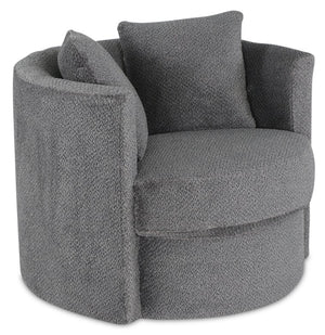 Fauteuil d’appoint pivotant Cuddler Petite de 36 po fabriqué au Canada en tissu de chenille gris Teddy Nightfall