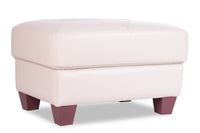  Pouf Vita de Château d’Ax de 31 po en cuir 100 % véritable avec coutures à motif de diamant et pattes en bois - blanc fumée