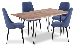 Ensemble de salle à manger Miya 5 pièces en acacia et métal avec table de 60 po (L), bordures Live Edge et 4 chaises - bleu marine