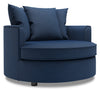 Fauteuil d’appoint Cuddler de Sofa Lab personnalisable de 48 po fabriqué au Canada en tissu d’apparence lin bleu Pax Navy