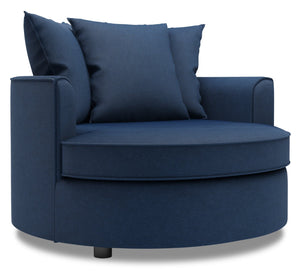 Fauteuil d’appoint Cuddler de Sofa Lab personnalisable de 48 po fabriqué au Canada en tissu d’apparence lin bleu Pax Navy