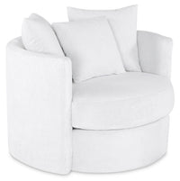  Fauteuil d’appoint pivotant Cuddler Midi de 42 po fabriqué au Canada en tissu de chenille blanc Plush Heaven