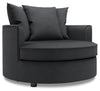 Fauteuil d’appoint Cuddler de Sofa Lab personnalisable de 48 po fabriqué au Canada en tissu d’apparence lin gris Pax Pepper