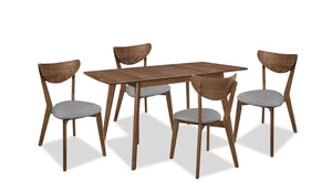 Ensemble de salle à manger moderne du milieu du 20e siècle Oris 5 pièces avec table de 47 po (L) et 4 chaises - brun noyer