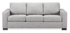 Sofa-lit personnalisable Track de Sofa Lab de 85 po fabriqué au Canada en tissu d’apparence lin gris Luna Domino avec accoudoirs rectilignes