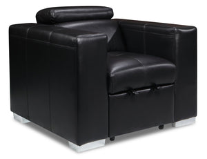 Fauteuil Drake en tissu d'apparence cuir avec pouf rétractable - noir