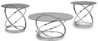 Ensemble 3 tables rondes somptueuses Hollynx de 38 po (table à café et 2 tables de bout) - base en métal argenté avec dessus en verre