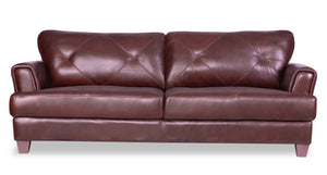 Sofa Vita Chateau d’Ax de 87 po en cuir 100 % véritable brun avec coutures à motif de diamant et pattes en bois