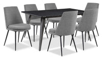  Ensemble de salle à manger Nico 7 pièces en métal avec table de 60 po (L), dessus en pierre frittée et 6 chaises Fig - gris