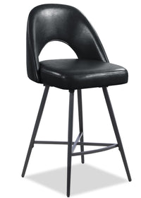  Tabouret Elijah de hauteur comptoir en tissu de cuir végétalien et en métal avec siège pivotant - noir