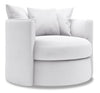 Fauteuil d’appoint pivotant Nest de Sofa Lab personnalisable de 41 po fabriqué au Canada en tissu d’apparence lin blanc Pax Ice