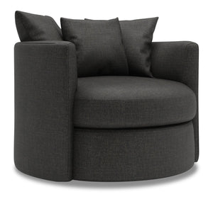 Fauteuil d’appoint pivotant Nest de Sofa Lab personnalisable de 41 po fabriqué au Canada en tissu d’apparence lin gris Luna Kohl