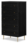 Commode verticale somptueuse Lake de 29 po (L) x 52 po (H) à 5 tiroirs pour la chambre à coucher, fabriquée au Canada - noire