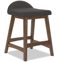  Tabouret Jovi de hauteur comptoir en tissu d’apparence lin et en bois - anthracite