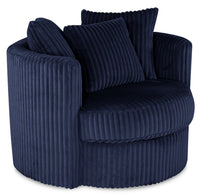  Fauteuil d’appoint pivotant Cuddler Midi de 42 po fabriqué au Canada en tissu de chenille bleu Groove Midnight