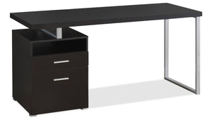 Bureau réglable Heather de 60 po à 2 tiroirs et compartiment ouvert - espresso