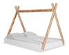 Lit plateforme Wolf en forme de tente pour enfants, deux teintes, blanc et naturel - format lit double