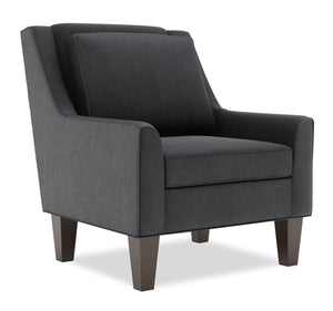 Fauteuil d’appoint club Sofa Lab personnalisable de 29 po fabriqué au Canada en tissu d’apparence lin gris Pax Pepper avec pattes en bois