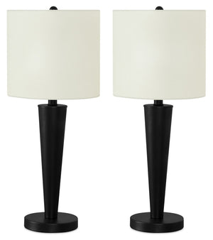 Ensemble 2 lampes de table de 24 po en métal noir avec recharge USB