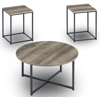 Ensemble 3 tables rustiques Wadeworth de 31,5 po (table à café et 2 tables de bout) - taupe avec pattes en métal