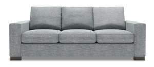 Sofa personnalisable Track de Sofa Lab de 85 po fabriqué au Canada en tissu d’apparence lin gris Luna Pewter avec accoudoirs rectilignes