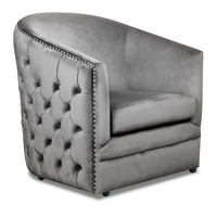  Fauteuil d’appoint Lynn de style gondole de 32,5 po en tissu de velours gris avec capitonnage et bordure de clous décoratifs