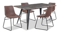  Ensemble de salle à manger Amos 5 pièces en métal avec table de 60 po (L) et 4 chaises - brun