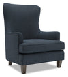 Fauteuil d’appoint à oreilles Sofa Lab personnalisable de 32 po fabriqué au Canada en tissu d’apparence lin bleu Luna Sailor