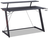 Bureau de jeu Sparta de 48 po avec tablette surélevée pour moniteur - noir avec touches de rouge