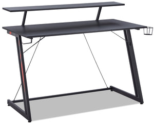 Bureau de jeu Sparta de 48 po avec tablette surélevée pour moniteur - noir avec touches de rouge