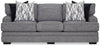 Sofa Rolland de 101,5 po en tissu d'apparence lin gris avec 4 coussins décoratifs et pattes en bois