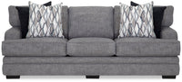  Sofa Rolland de 101,5 po en tissu d'apparence lin gris avec 4 coussins décoratifs et pattes en bois