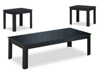 Ensemble 3 tables modernes Kiana de 44 po (table à café et 2 tables de bout) - noir