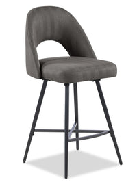  Tabouret Elijah de hauteur comptoir en tissu d’apparence lin et en métal avec siège pivotant - gris