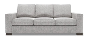 Sofa personnalisable Track de Sofa Lab de 85 po fabriqué au Canada en tissu d’apparence lin gris Luna Domino avec accoudoirs rectilignes