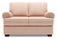  Causeuse Roll de Sofa Lab de 64 po fabriquée au Canada en tissu d’apparence lin avec accoudoirs enroulés - rose Pax Rose 