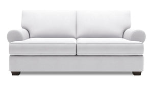 Sofa personnalisable Roll de Sofa Lab de 76 po de format condo fabriqué au Canada en tissu d’apparence lin blanc Pax Ice