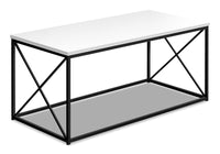 Table à café moderne Millie de 40,5 po - blanche avec base en métal noir