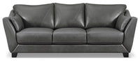  Sofa Lusso Chateau D’Ax de 92 po en cuir 100 % véritable gris anthracite avec pattes en bois