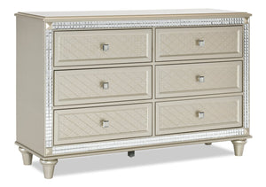 Commode somptueuse Tyra de 60,3 po (L) x 38,5 po (H) à 6 tiroirs pour la chambre à coucher - champagne