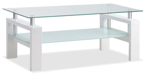 Table à café moderne Harvy de 47,25 po avec dessus en verre et tablette - blanche 