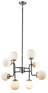 Luminaire suspendu Crux industriel noir et nickel brossé à 8 ampoules