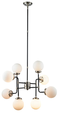 Luminaire suspendu Crux industriel noir et nickel brossé à 8 ampoules